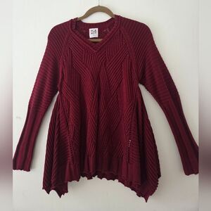 Planet By Lauren G Burgundy Red Trapese Intrecate Ribbed Knit Sweater OS (Bx3)